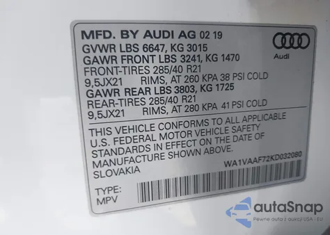 2019 Audi Q7 55 Premium from USA, damaged, VIN WA1VAAF72KD032080